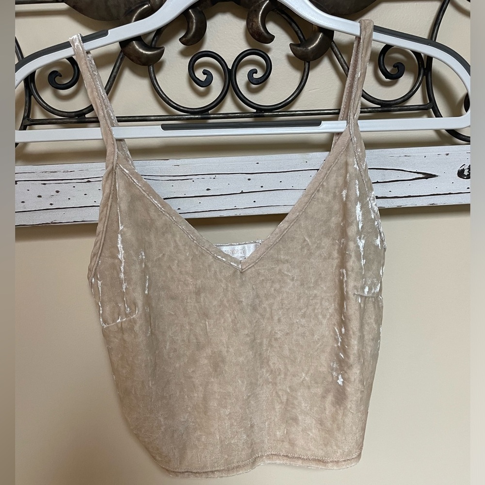 Forever 21 Cream/Tan Velvet Tank Top Crop Top, Size Small
